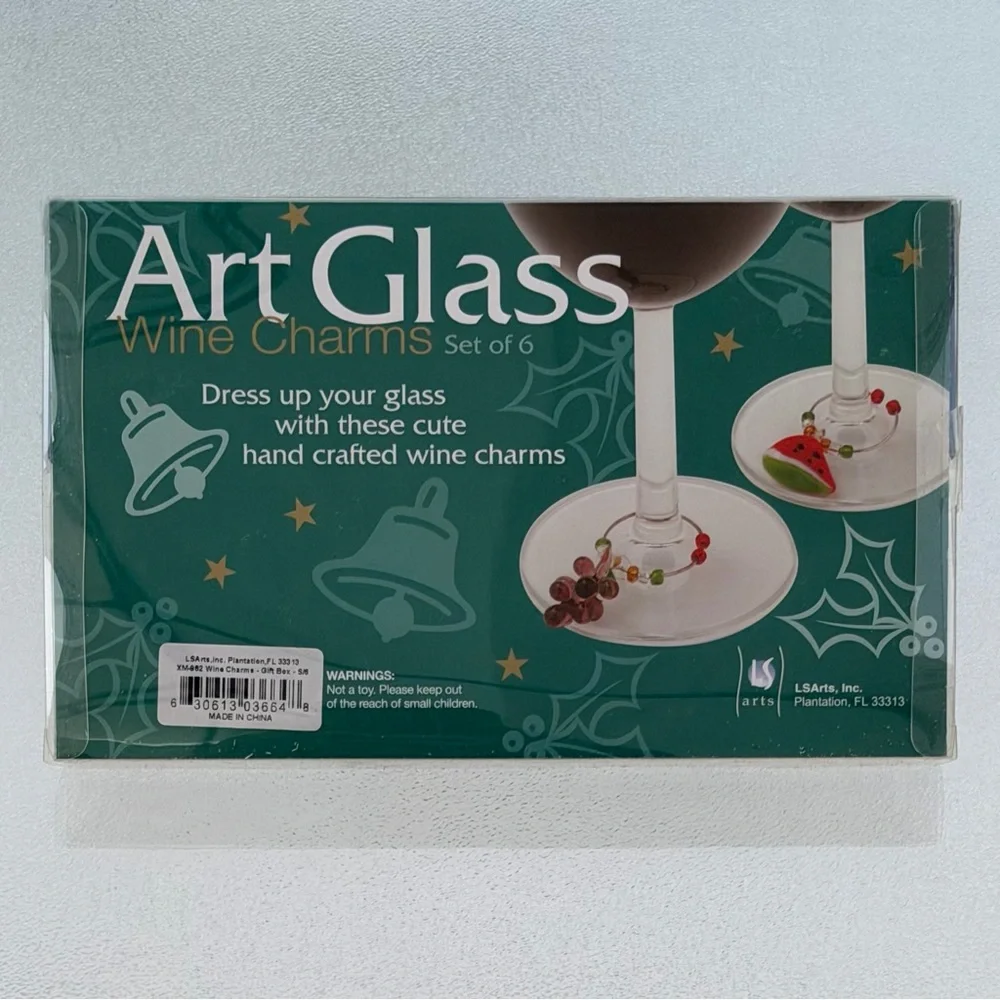 Art Glass Holiday-Themed Wine Glass Charms ~ Set of 6 Charms